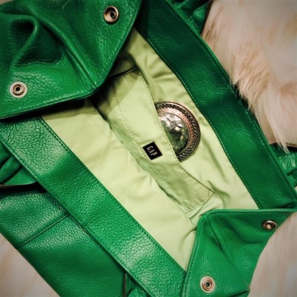 Gap Pebbled Easter Spring Summer Pastel Green Leather Riveted Handbag Purse - Picture 5 of 5